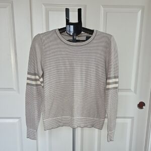 CAbi #4663 Charlie Pullover Striped Gray and White Sweater Size Small